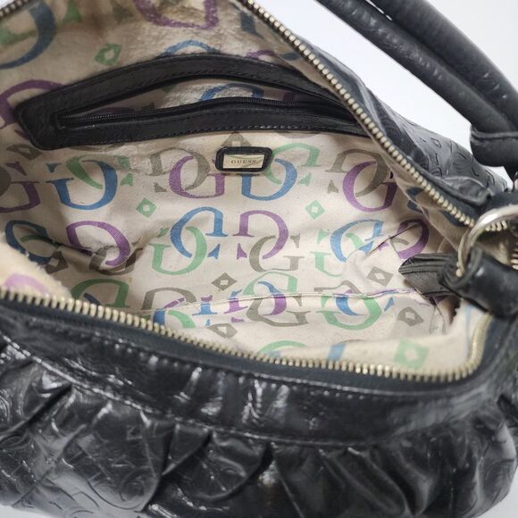 Guess Y2K Black Vegan Leather GGG Logo Embossed Mini Shoulder Hobo Bag Purse VTG - Picture 15 of 16